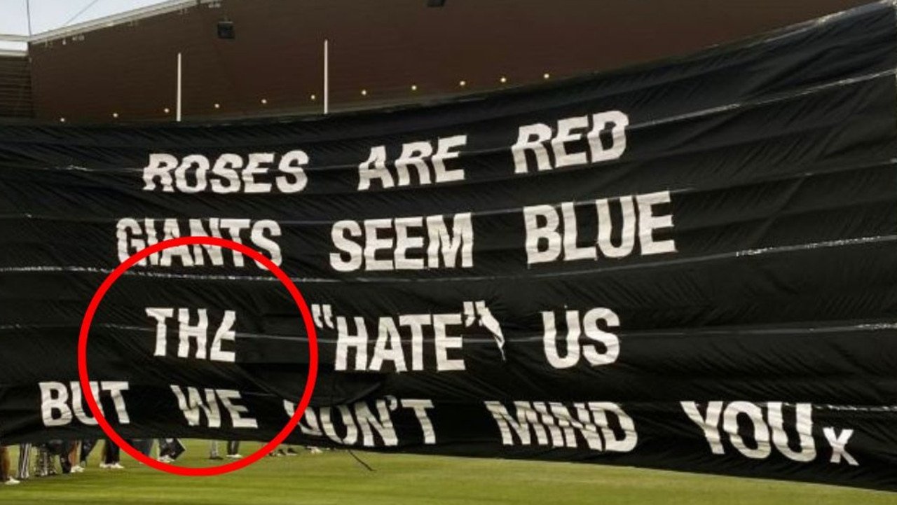 Collingwood’s banner in the clash with GWS. Photo: Twitter